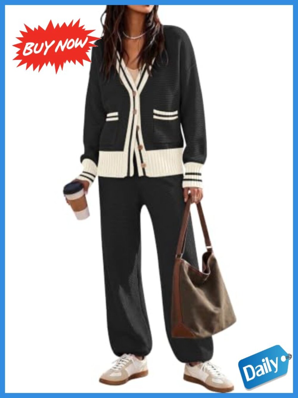 Women's 2-Piece Cardigan & Jogger Lounge Set Waffle Knit
